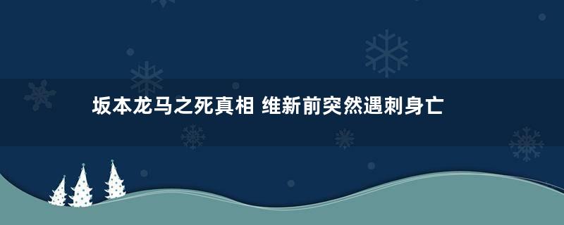 坂本龙马之死真相 维新前突然遇刺身亡